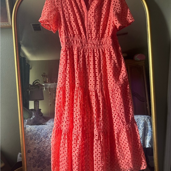 Elegant Coral Lace Maxi Dress - Picture 3 of 7